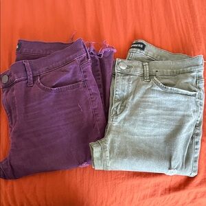 Express Women's Ankle Legging Mid rise Jeans in Purple and Olive - 2 pack